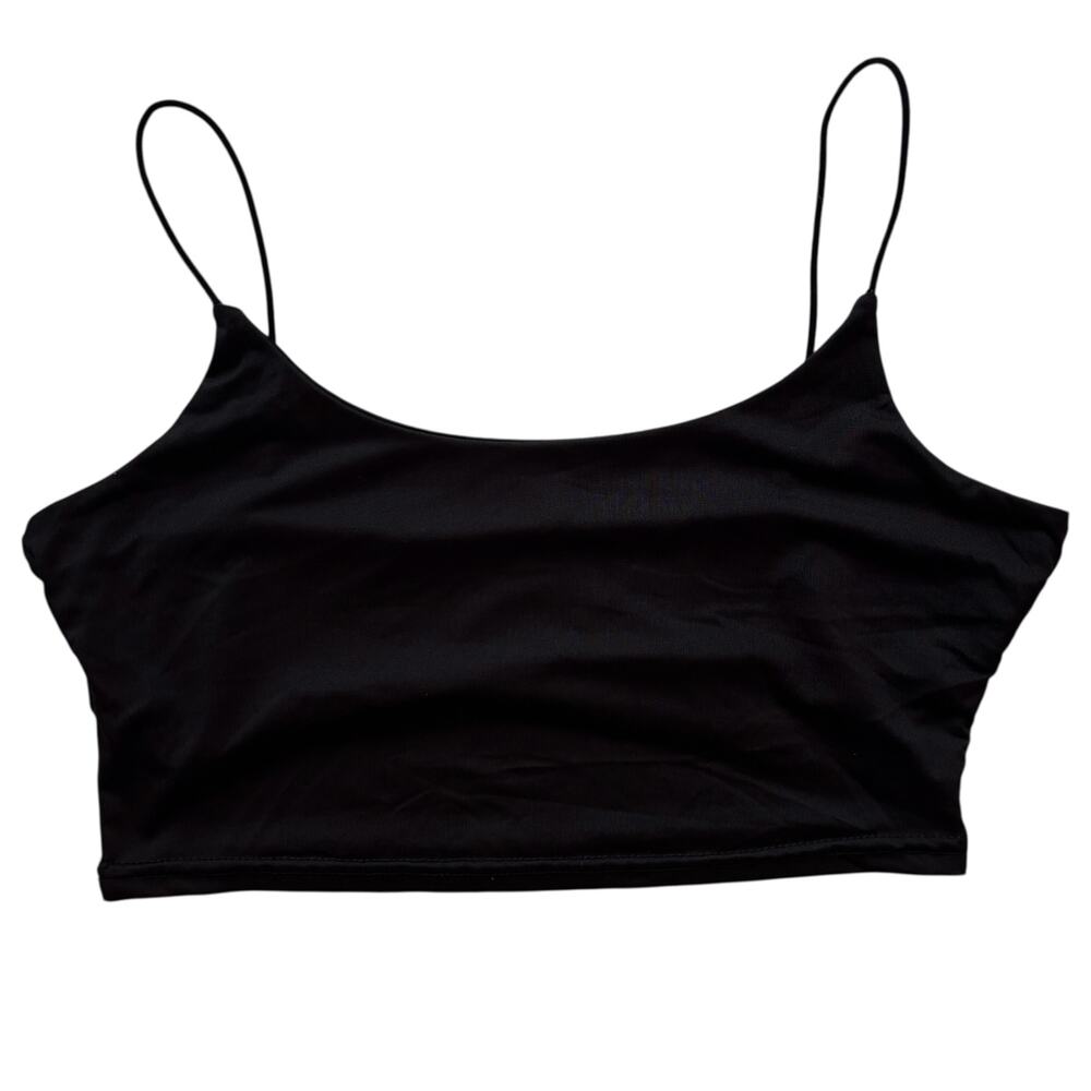 Unbranded stretch spaghetti-strap cami crop top black y2k minimalist